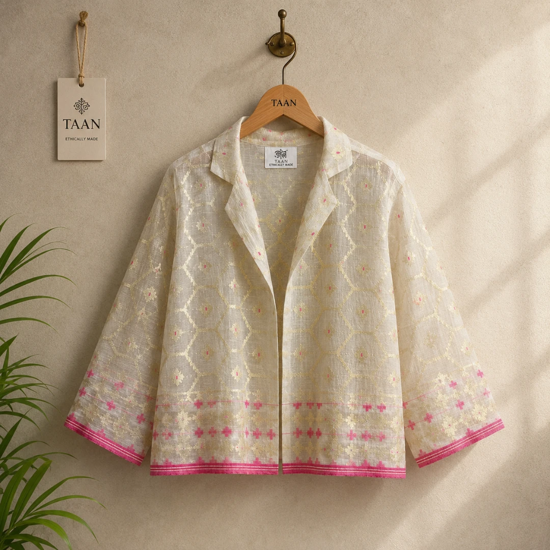 Jamdani Open-front Jacket Golden