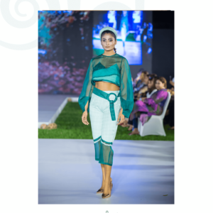 Boob Top with Organza Crop Top and Capri length pants 2