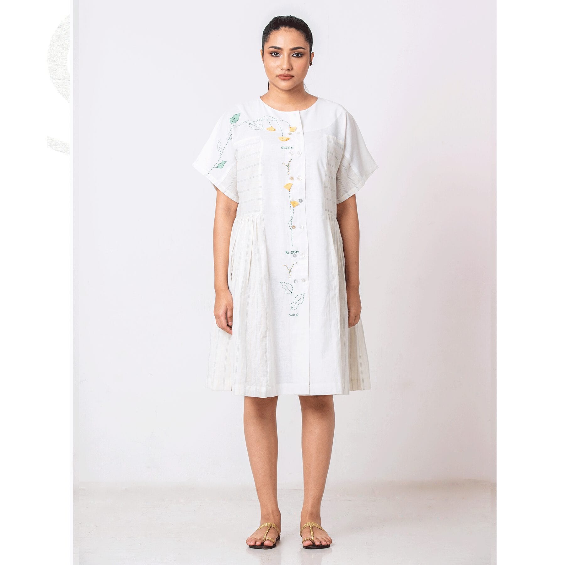 13A-Taan-Bangladesh-(Fahim-Fayshal-+-Tanha-Yesmin)-Sistainable-Fashion-brand,-Clothing-brand,-taanbd Button-Front Floral Embroidered Midi Dress