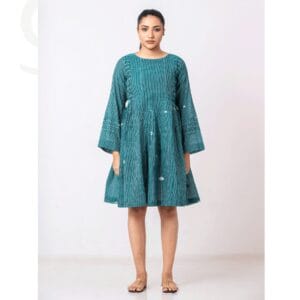 Teal Checkered A-Line Dress