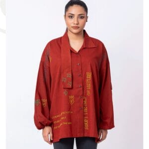 Rust Red Embroidered Oversized Shirt